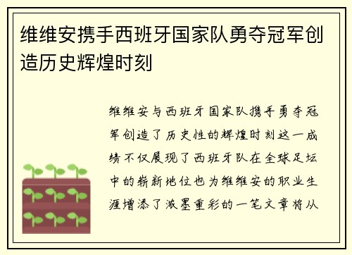 维维安携手西班牙国家队勇夺冠军创造历史辉煌时刻
